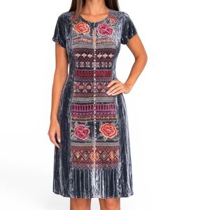 Johnny Was “Rebekah” heavily embroidered velvet midi dress NWT